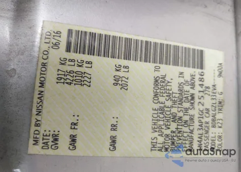 2016 Nissan Altima 2.5/2.5 S/2.5 Sl/2.5 Sr/2.5 Sv из США, поврежденный, VIN 1N4AL3AP1GC251486